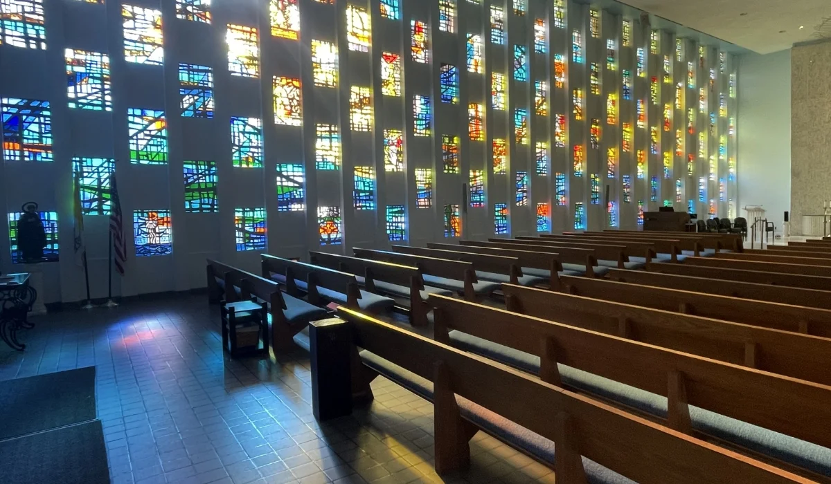 chapel and stained glass wall